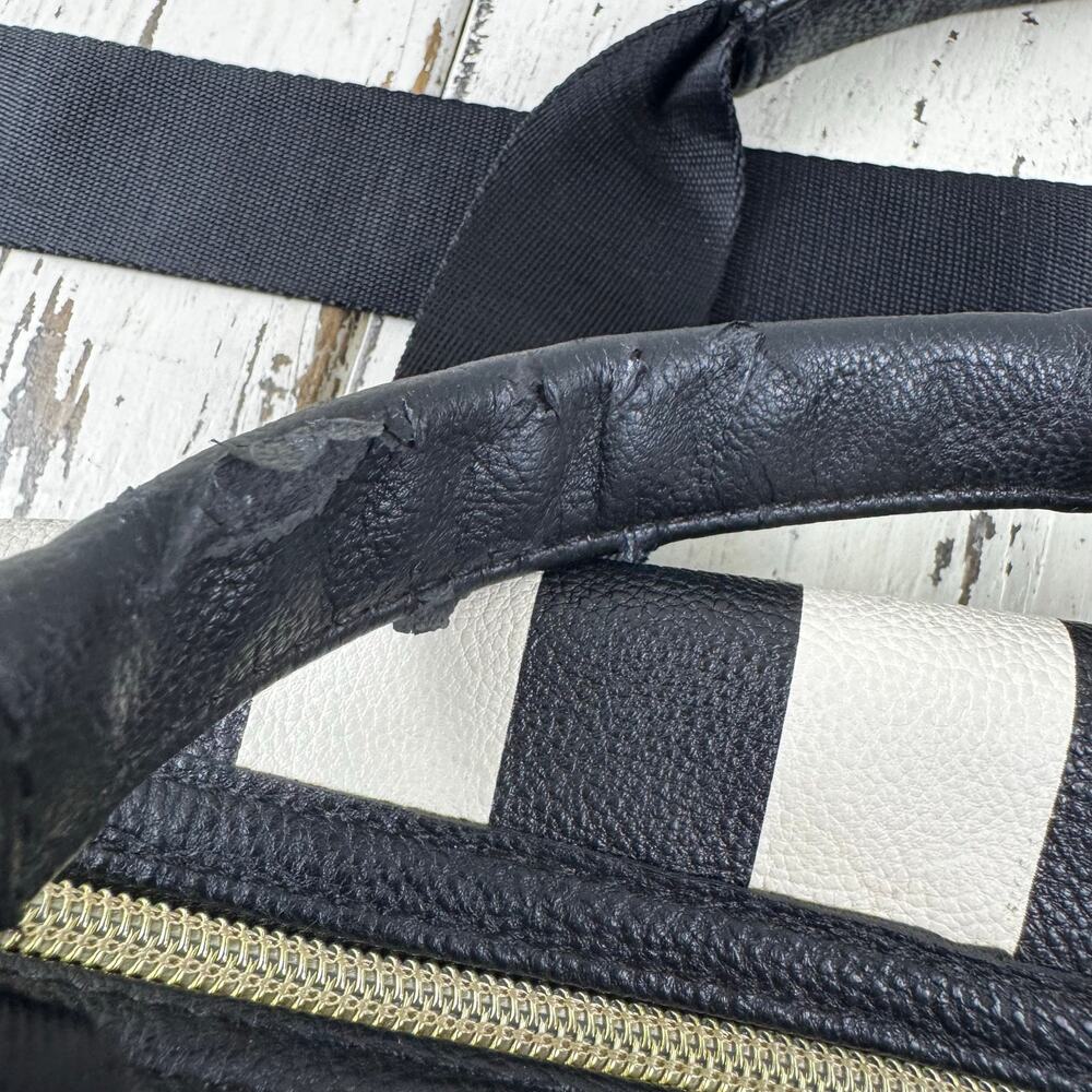 Betsey Johnson Striped Weekender Travel Duffle Bag Black White Floral Interior - Picture 12 of 12